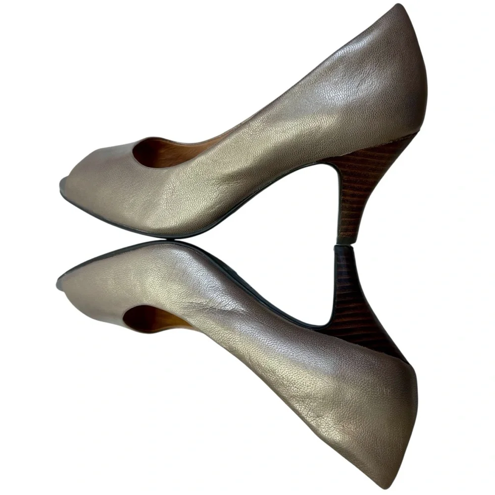 Clarks Metallic Gold Open-Toe Leather Pumps Size 6.5 - Picture 7 of 11